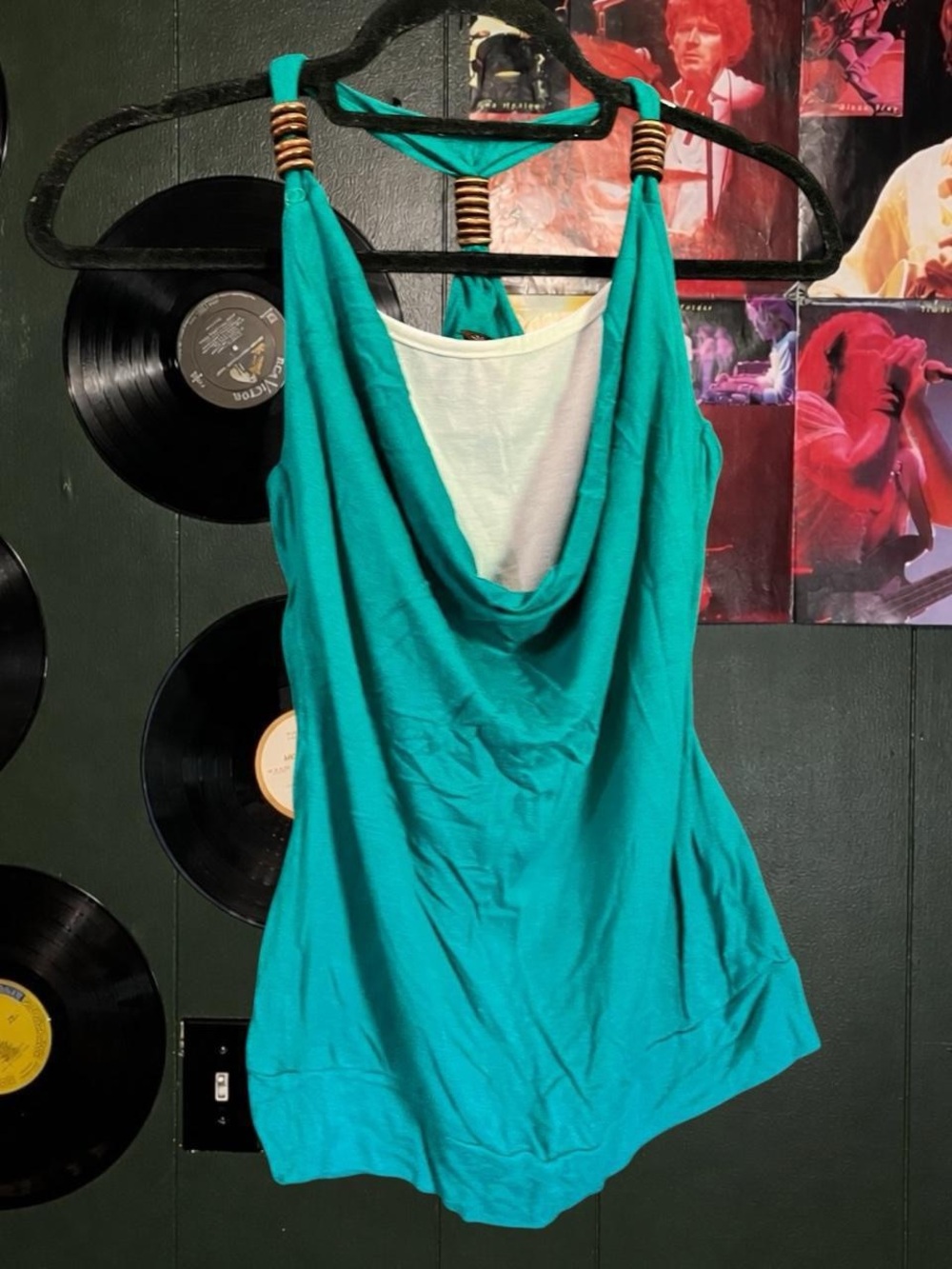 Women’s Teal Sleeveless Cowl Neck Tank Top